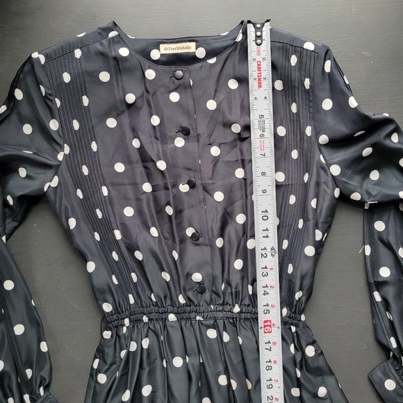 Vintage 80s Graphic Black Polka Dot Secretary Dress - Picture 7 of 15